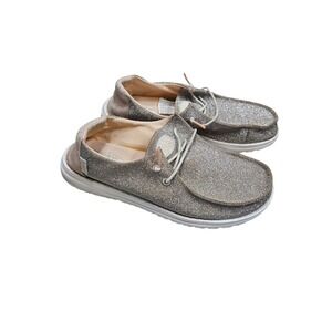 Hey Dude Wendy Metallic Sparkle Rose Gold Slip On Loafers Casual Shoes Glitter 7